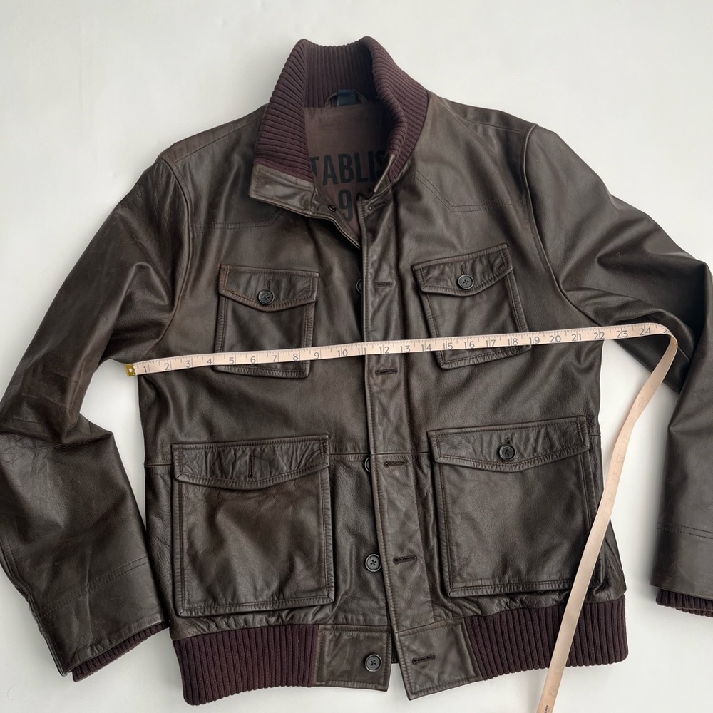Gap men’s brown genuine leather bomber jacket with ribbed collar / L - Picture 8 of 11